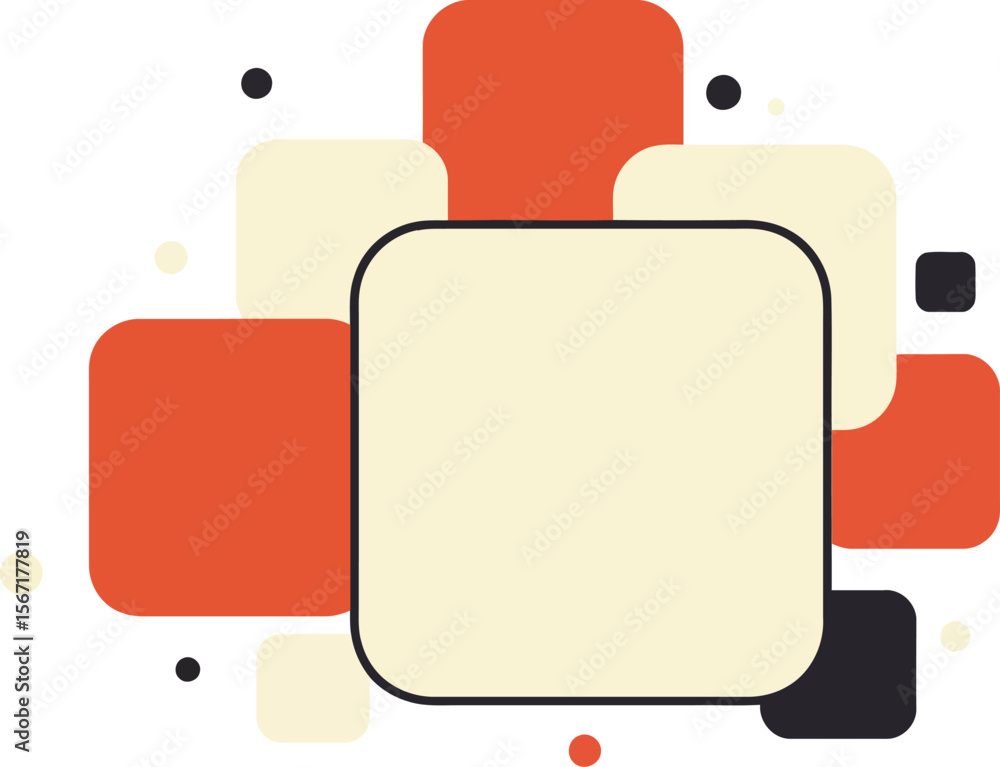 Poster abstract geometric vector illustration with red, cream, and black overlapping squares and rectangles