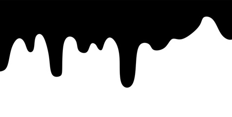 Black melting paint. Dripping splatter and dribble brush strokes with stain and leak, dirty fluid brush icons. Vector isolated. Different borders with flowing ink, sticky liquid design