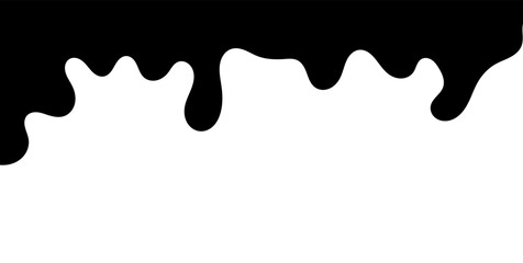 Black melting paint. Dripping splatter and dribble brush strokes with stain and leak, dirty fluid brush icons. Vector isolated. Different borders with flowing ink, sticky liquid design