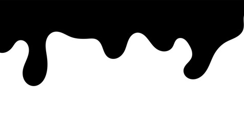 Black melting paint. Dripping splatter and dribble brush strokes with stain and leak, dirty fluid brush icons. Vector isolated. Different borders with flowing ink, sticky liquid design