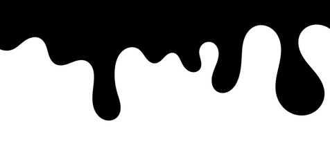 Black melting paint. Dripping splatter and dribble brush strokes with stain and leak, dirty fluid brush icons. Vector isolated. Different borders with flowing ink, sticky liquid design