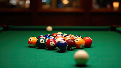 billiard table with balls