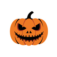 Halloween pumpkin with a mischievous face on white background  