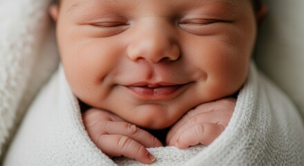 A newborn baby sleeps peacefully, wrapped in a soft blanket