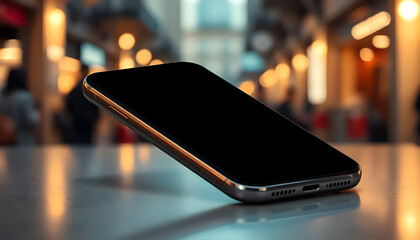 Smartphone with Blank Screen on Desk – Close-Up