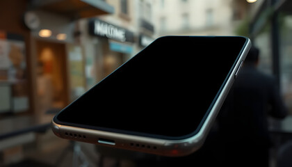 Smartphone with Blank Screen on Desk – Close-Up