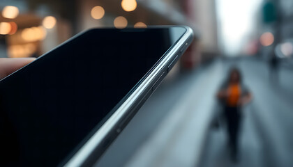 Smartphone with Blank Screen on Desk – Close-Up
