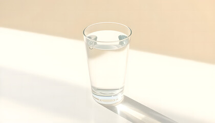 Glass of Water with Sunlight and Shadow on White Background