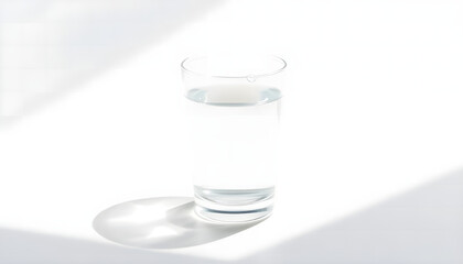 Glass of Water with Sunlight and Shadow on White Background
