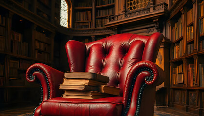 Stack of Vintage Books with Warm Lighting and Dust Particles