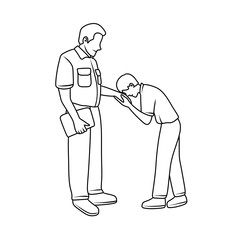 Obraz premium Man kisses teacher's hand. Thin Line Illustration.