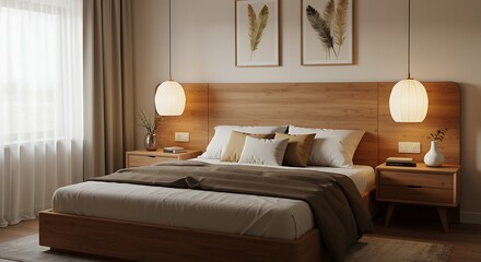 Modern Minimalist Bedroom Design Calming Beige and Wood Decor