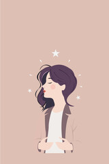 Girl, Woman, Puberty, Teenager, Childhood, Child, Inner Child, Starry Sky, Stars, Heaven, Hill, Road, Clouds, Earth, Fairy Tale, Cover, Story, Vector, Artwork