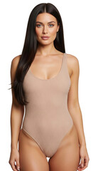 Fototapeta premium Neutral Beige Bodysuit, Woman's Fashion, Isolated on a Transparent Background PNG - High-Resolution Image for Design Projects