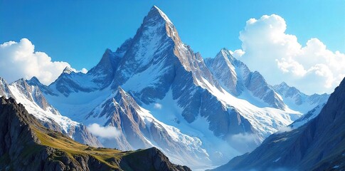 Majestic Rocky Mountain Range Piercing Vibrant Blue Sky Breathtaking Landscape of Raw Power and Beauty, Perfect for Adventure and Nature Themes