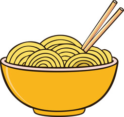 A bowl of noodles with chopsticks, ready to be eaten.