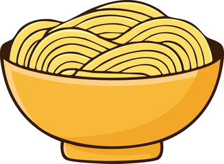 A bowl filled with wavy noodles, depicted in a simple, cartoon style.