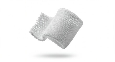 A rolled white medical bandage is isolated on white background