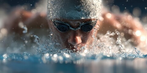 Professional Male Swimmer in Action Inside Swimming Pool