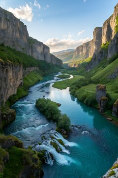 Aerial View of Turquoise Canyon Lake at Sunrise &ndash; Malatya Darende Scenic Landscape
