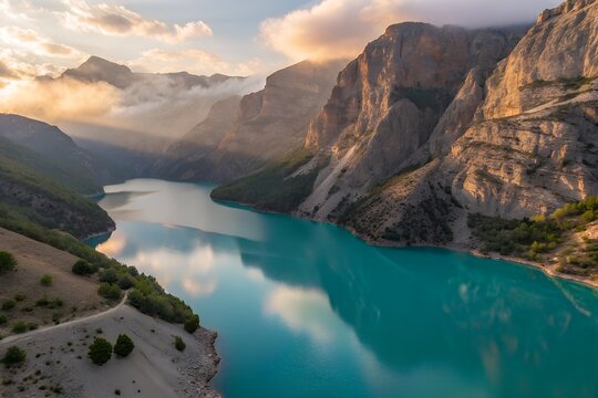 Aerial View of Turquoise Canyon Lake at Sunrise &ndash; Malatya Darende Scenic Landscape