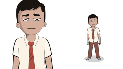 Cartoon depiction of a student in school uniform, feeling sad