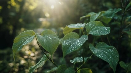 AI-generated close-up of Kawakawa or Kava plant leaves glowing in soft forest light - Powered by Adobe