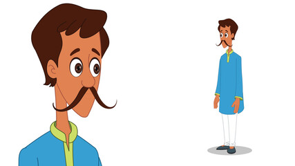 Cartoon Vector Illustration of Indian Village Man in Traditional Attire – Rural Character Standing Pose
