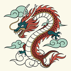 vector art of a traditional japanese irezumi dragon chinese dragon vector illustration
