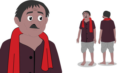 Cartoon Indian farmer in traditional attire with red scarf