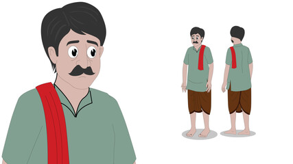 Cartoon Indian farmer in traditional attire with red scarf