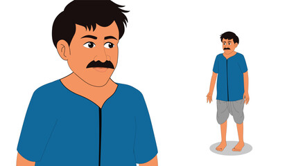 Cartoon Vector Illustration of Indian Village Man in Traditional Attire – Rural Character Standing Pose