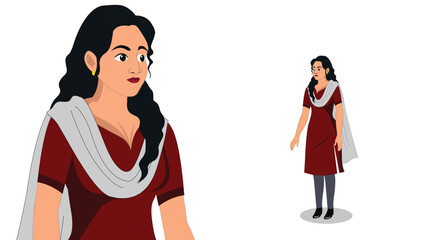 Cartoon depiction of an Indian woman in traditional dress