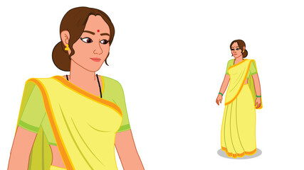 Indian Woman in Saree Cartoon Illustration