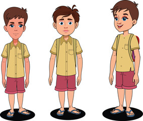 Three Cartoon Boy in Summer Outfit