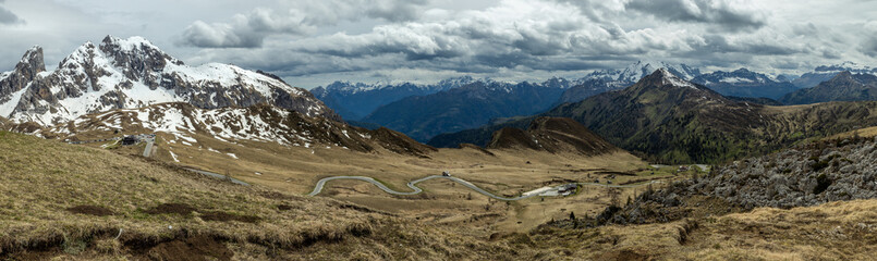 Windy road in alpine pass: Passo Giau