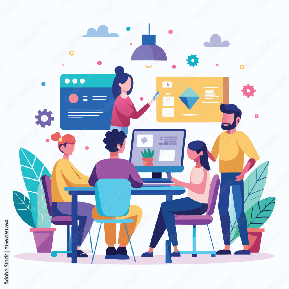 Aufkleber collaborative team working together on a design project with modern technology