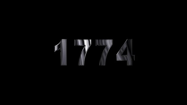  1774 years , 1774 title metal text , 1774 welcome. many old years are going to light over taxes .Old text ,applicable for new year promotions, celebrations ,metal animation text on transparent black.