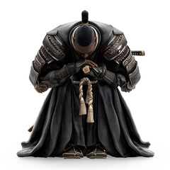 Detailed Japanese Samurai Armor African Man Kneeling in Respect Illustration