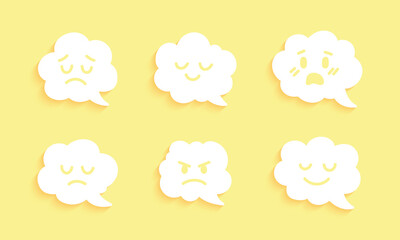 Vector Set of Cloud Speech Bubble With Emoticon