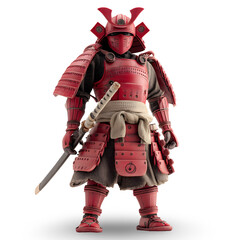 Obraz premium Red Armored Detailed Samurai Warrior with Katana Sword, Isolated, Transparent Background