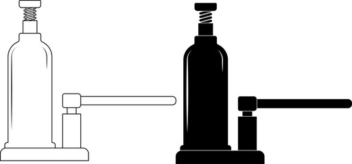 outline silhouette Hydraulic bottle jack icon set