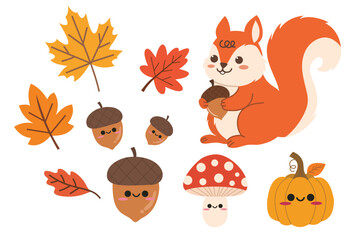 Cute hand drawn autumn set. Suitable for flat design graphic for autumn party, farmers market, harvest festival, thanksgiving day