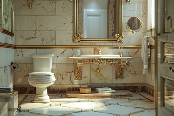 High Quality Picture of a Bathroom with a Toilet and a Sink and a Mirror