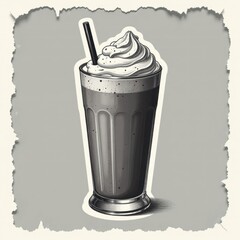 Classic Sweet Treat: Vintage Chocolate Milkshake Drawing. Ideal for illustrating retro dessert themes, classic diner menus, or nostalgic food and drink concepts