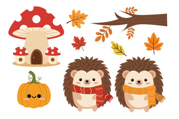 Cute hand drawn autumn set. Suitable for flat design graphic for autumn party, farmers market, harvest festival, thanksgiving day