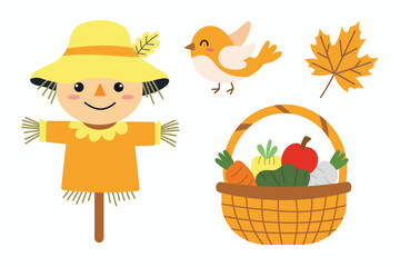 Cute hand drawn autumn set. Suitable for flat design graphic for autumn party, farmers market, harvest festival, thanksgiving day