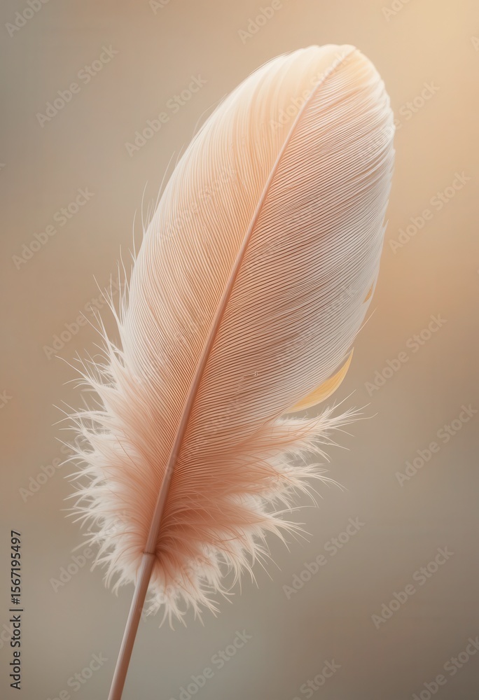 Poster delicate feather macro on soft background evokes tranquility and lightness