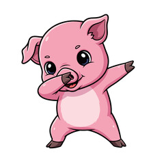 Cute cartoon pink pig doing dabbing dance pose - isolated white background illustration