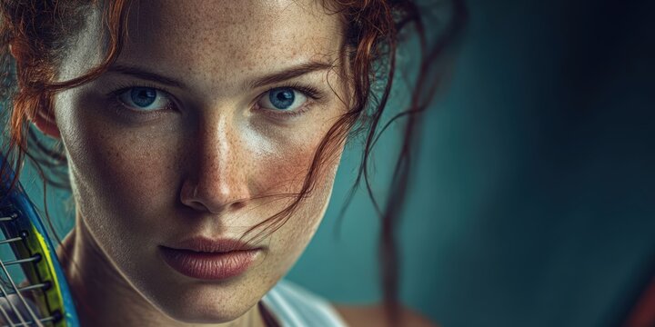 Female Tennis Player in Action at a Sports Banner Event